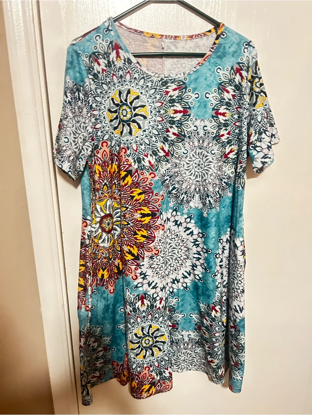 Floral Medallion Tee Dress in Teal